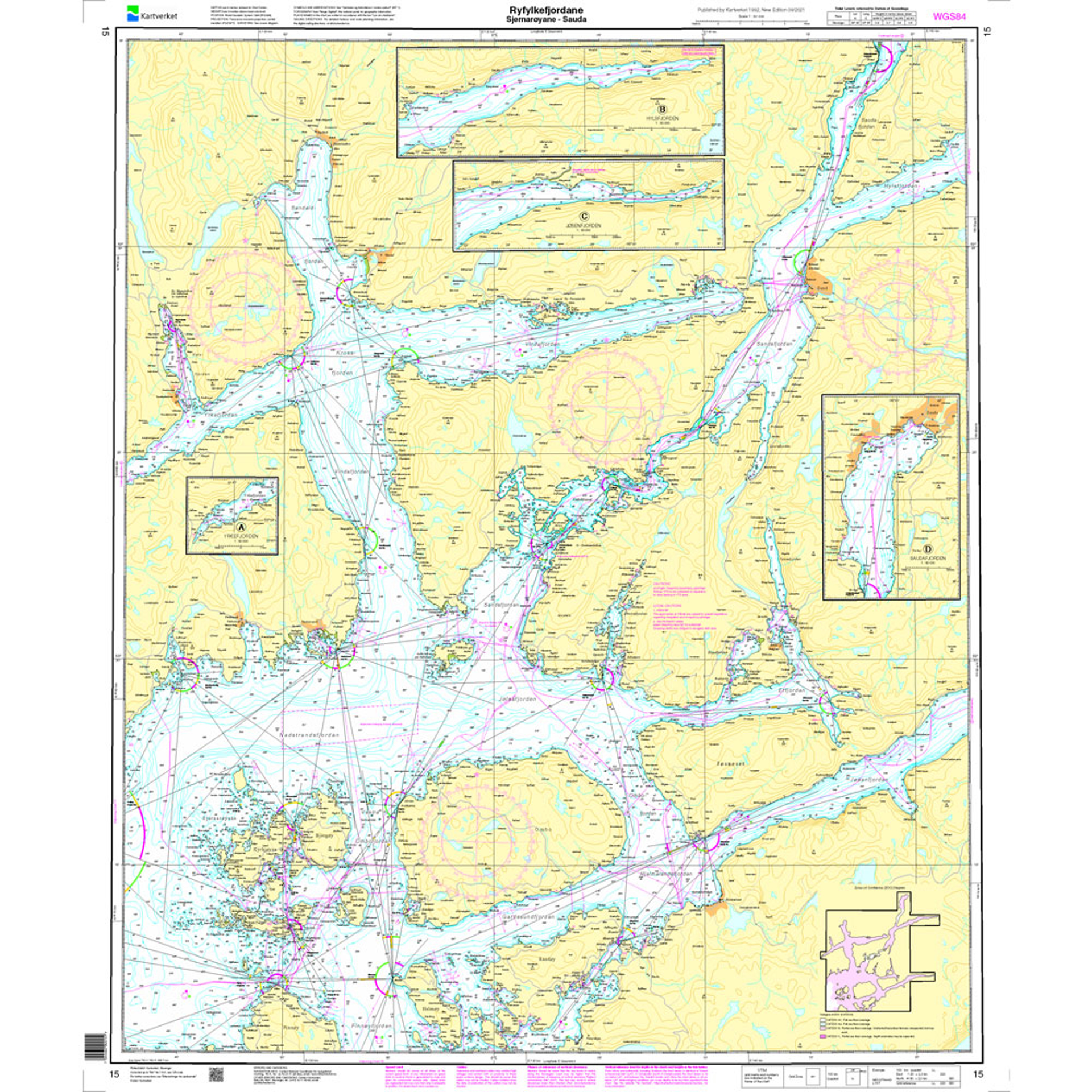Ryfylkefjordane. Sjernarøyane - Sauda hovedkartserien sjø