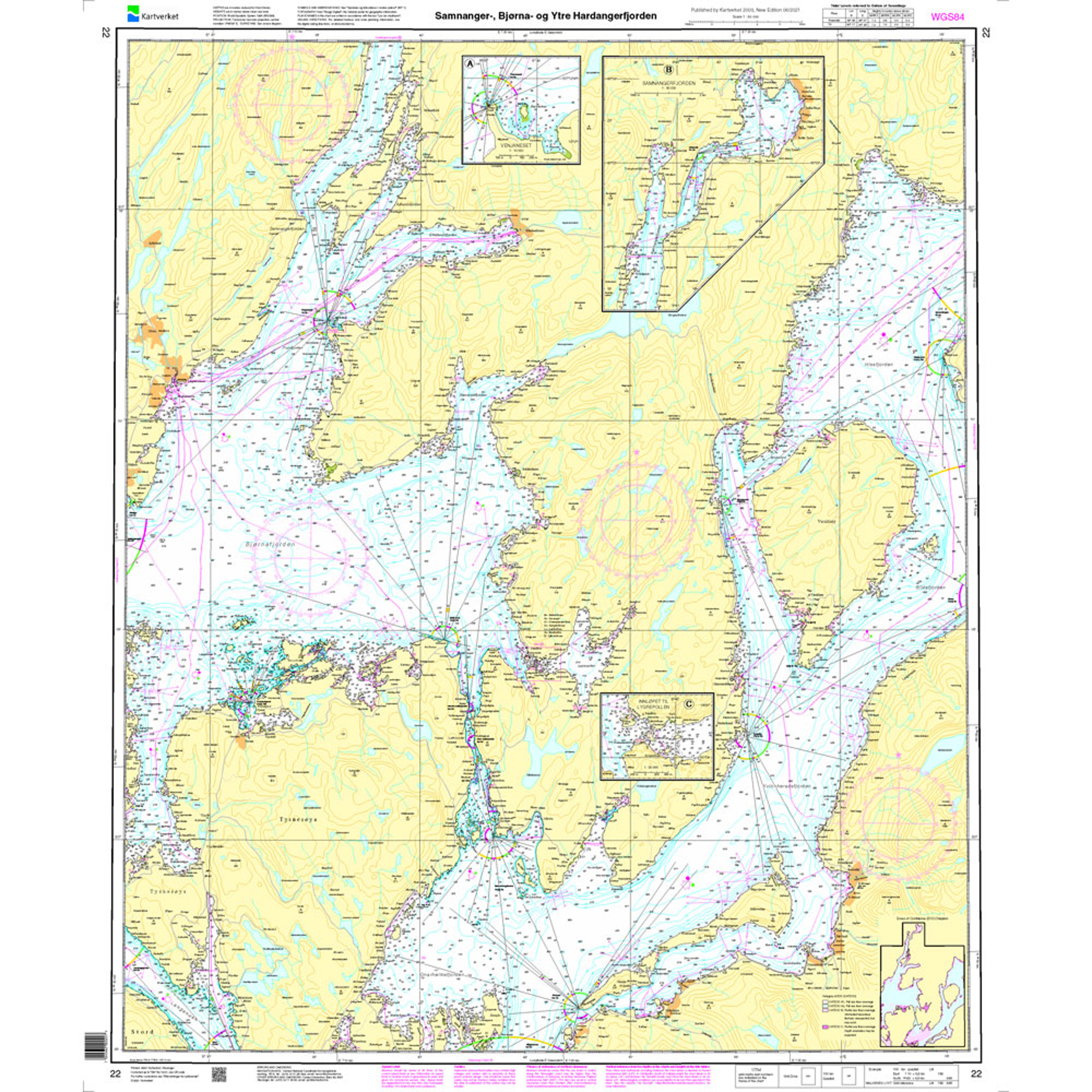 Samnanger-, Bjørna- og Ytre Hardangerfjorden hovedkartserien sjø